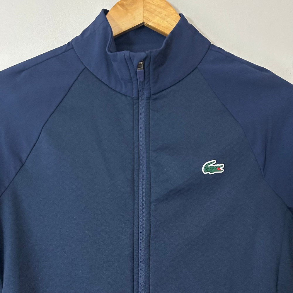 Lacoste Sport Track Jacket Mens 40 Navy Blue Full Zip Mock Neck Raglan Stretch